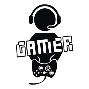 Gamer wall sticker featuring headset silhouette and controller icon for bedroom decor