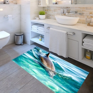 Détail du tapis de bain 3D avec motif dauphin et design marin réaliste pour la maison