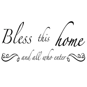 Elegant Bless This Home and All Who Enter wall decal with decorative scroll accents