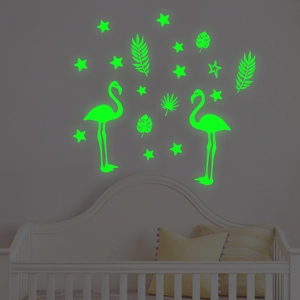 Adesivi Murali Fenicottero e Foglie Tropicali Fluorescenti Stelle Luminose Adesive in Vinile per Decorazione Cameretta Bambini