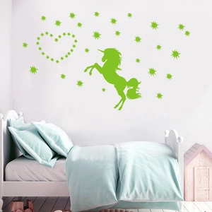 Glow in the dark cartoon unicorn and star wall stickers for kid's room decor