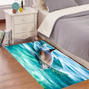 Tapis 3D réaliste dauphin océan sur parquet pour décoration de chambre à coucher