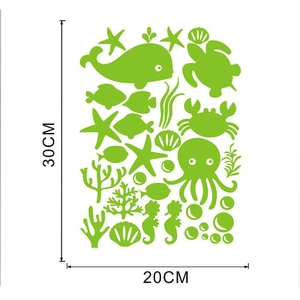 Leuchtende grüne Meerestier-Wandtattoos Set mit Wal und Schildkröte, Größe 30x20cm