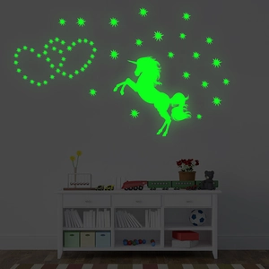 Luminous unicorn wall decals with stars glowing in dark for kids bedroom decor