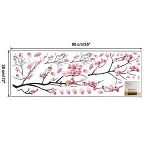 Detailed size specifications for pink plum blossom wall sticker measuring 90cm by 30cm