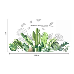 Detail of tropical plant wall stickers with monstera leaves and dimensions 118x63cm