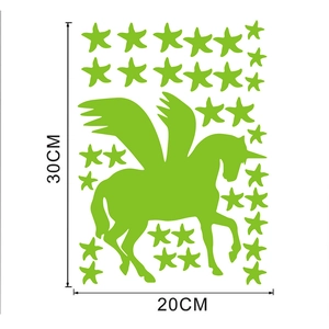 Fluoreszierende Einhorn- und Sterne-Wandtattoos in Hellgrün, Größe 30cm x 20cm