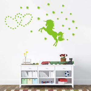 Glow in the dark unicorn and stars wall stickers for kids bedroom decor