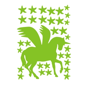 Leuchtendes Einhorn und Sterne Wandaufkleber Set mit Pegasus Design für Wanddekoration
