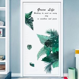 Nordic Green Leaves Wall Stickers Monstera Palm Leaf Green Life Lettering Waterproof PVC Decals For Living Room Bedroom Home Decor