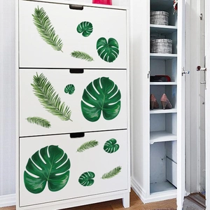 Nordic Tropical Green Leaves Wall Stickers Monstera Palm Leaf Waterproof PVC Decorative Decals For Bedroom Living Room Wall Art