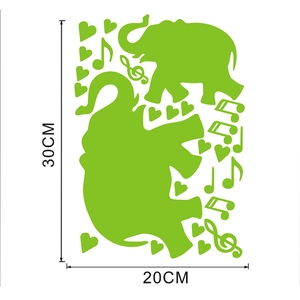 Luminous cartoon elephant and musical notes wall stickers with size 30cm by 20cm measurements