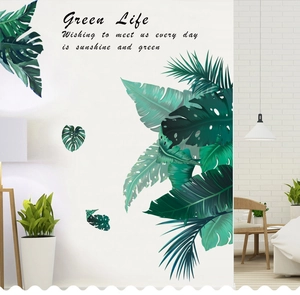 Nordic green tropical leaf wall stickers featuring monstera and palm leaves for room decor