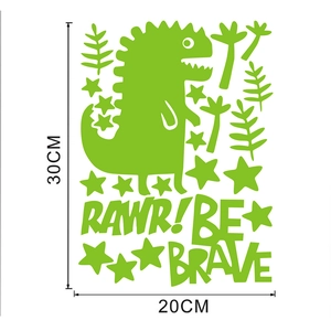 Luminous green dinosaur wall stickers set with stars and Rawr Be Brave text detail