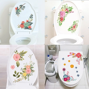 Stickers de fleurs imperméables pour abattant de WC avec pivoines et motifs vintage
