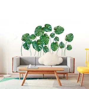Modern green monstera leaf wall stickers for living room and bedroom wall decoration