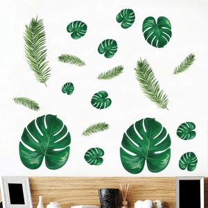 Tropical monstera and palm leaf wall stickers set for modern living room decor