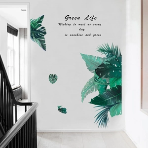 Tropical green leaf wall decals with monstera and palm leaves for modern home decoration