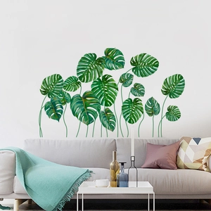 Realistic green monstera leaf wall decals for modern living room home wall decoration