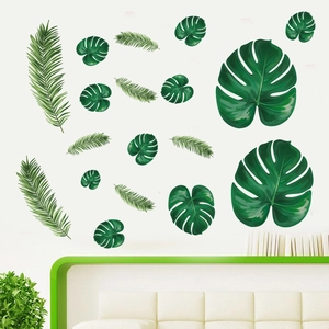 Nordic tropical monstera green leaves wall stickers for living room home decor