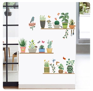 Green Potted Plant Leaf Wall Stickers Waterproof PVC Removable Nature Floral Decals For Living Room Bedroom Home Decoration