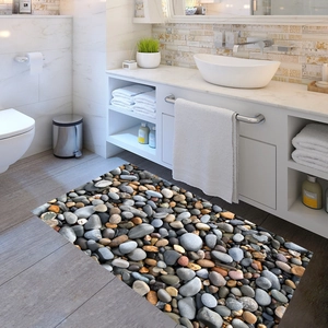 Tapis de bain antidérapant 3D à motif galets avec texture naturelle et surface douce