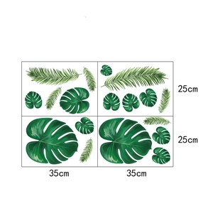 Detailed view of 35x25cm tropical monstera leaf wall stickers with size measurements
