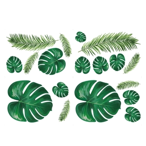Tropical green monstera and palm leaf wall stickers for modern living room decor