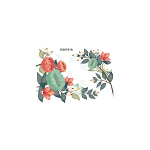 Détail de l'autocollant floral KS6781A avec fleurs rouges et feuilles vertes vintage