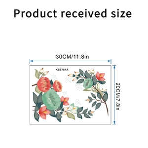Dimensions détaillées du sticker floral imperméable KS6781 avec motif de fleurs rouges