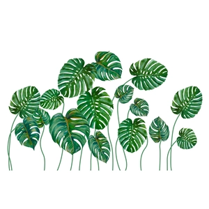 Tropical green monstera leaf wall stickers for living room and bedroom decoration