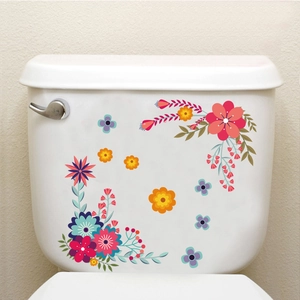 Stickers de fleurs colorées autocollantes pour décoration de réservoir de WC en céramique