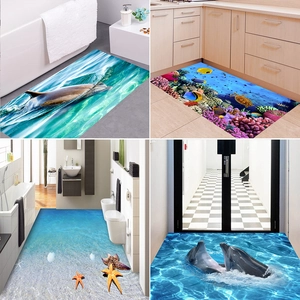 Sticker Mural 3D Océan Dauphin Étoile de Mer Imperméable PVC Sol Décalcomanie Décoration Maison Moderne pour Salon Salle de Bain Cuisine