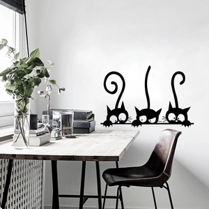 Three funny black cartoon cats wall stickers for home living room and bedroom decor