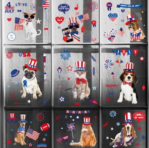 9-piece 4th of July Independence Day static window clings with patriotic pets and USA motifs