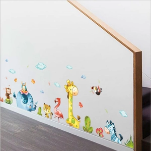 Stickers muraux animaux de dessin animé pour chambre d'enfant avec girafe et éléphant