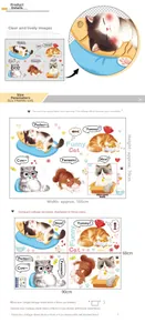 Detailed dimensions of cartoon cat wall stickers showing layout and size measurement