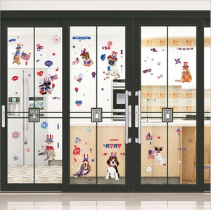 Double-sided USA Independence Day window clings featuring patriotic pets and stars for decor