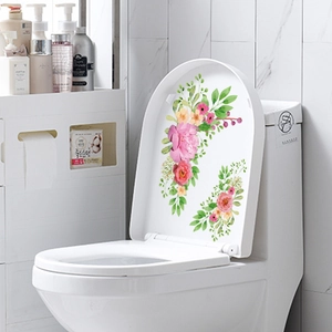Détails de stickers floraux pour abattant de WC avec pivoines roses et roses rouges