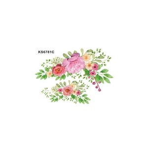 Détail de l'autocollant floral aquarelle KS6781 avec motifs fleurs roses et orange