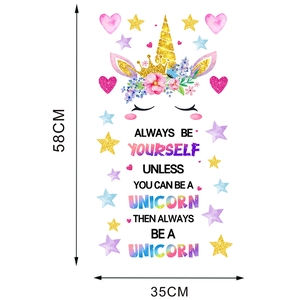 Detail view of unicorn wall sticker dimensions 58x35cm with stars and hearts