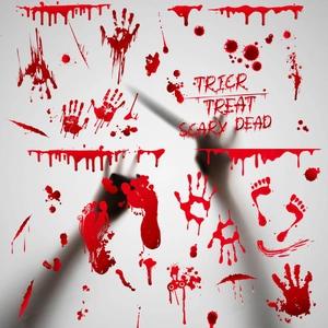 Halloween bloody handprint window clings with realistic scary red blood splatters for decor