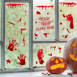 Halloween bloody handprint and window static stickers for spooky holiday glass decoration