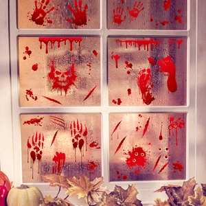 Halloween bloody handprint and skull static window clings for spooky glass decoration