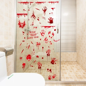 Halloween bloody handprint and footprint static window clings for spooky party bathroom decor