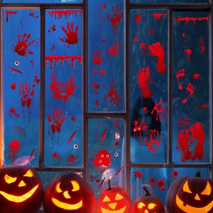 Halloween bloody handprints and skulls static cling stickers for window decoration