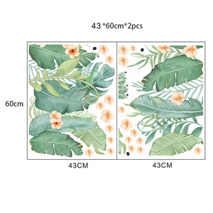 Détail de stickers muraux feuilles tropicales et fleurs en lot de 2 pièces 43x60cm