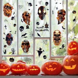 Halloween window static stickers with skull, cat, and bat motifs for festive decoration