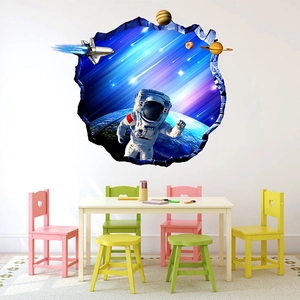 3D outer space wall sticker featuring an astronaut and planets for kids room decor