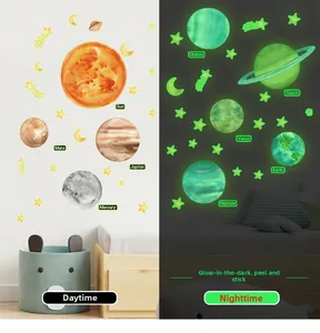 Luminous solar system wall stickers showing realistic planets in daylight and night glowing views